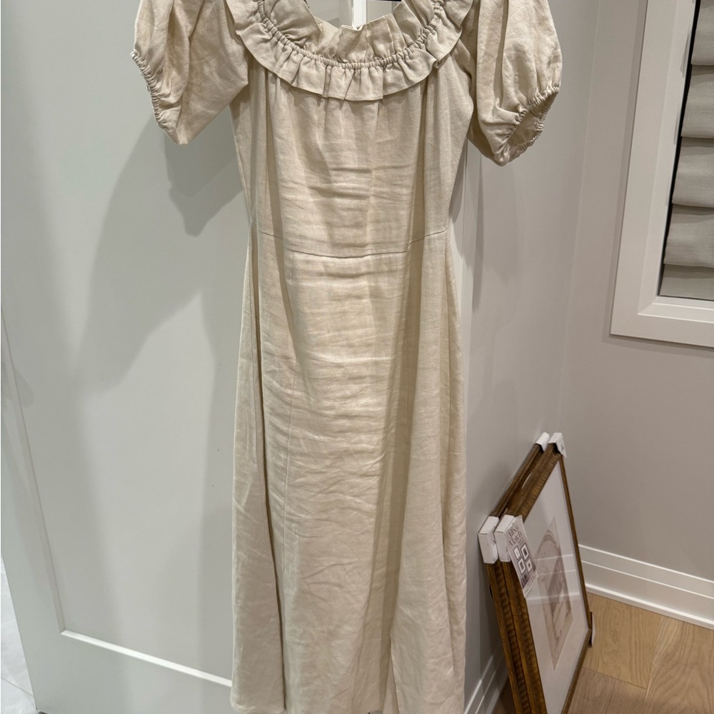 Reformation Off-Shoulder Beige Midi Dress - Picture 4 of 8